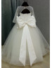 Dotted Tulle Lace Keyhole Back Ivory Flower Girl Dress